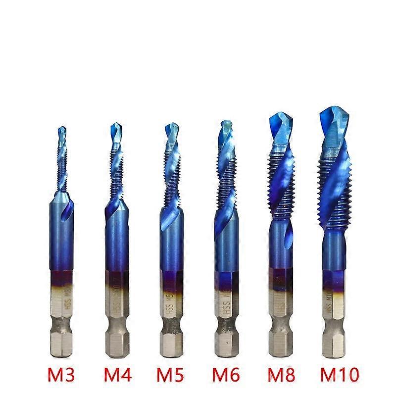 6pcs Tap Titanium Plated Hex Shank Drill Bits HSS Screw Thread Metric Taping Screw Machine Compound Tool M3-M10 Hand Tools