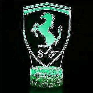 Scsyv 3d Ferrari Luxury Car Logo Desk Light - 7 Color Led Lamp Base With Usb Or Battery And Touch Control Rotating Fade Or Solid Color Mode. Makes A P