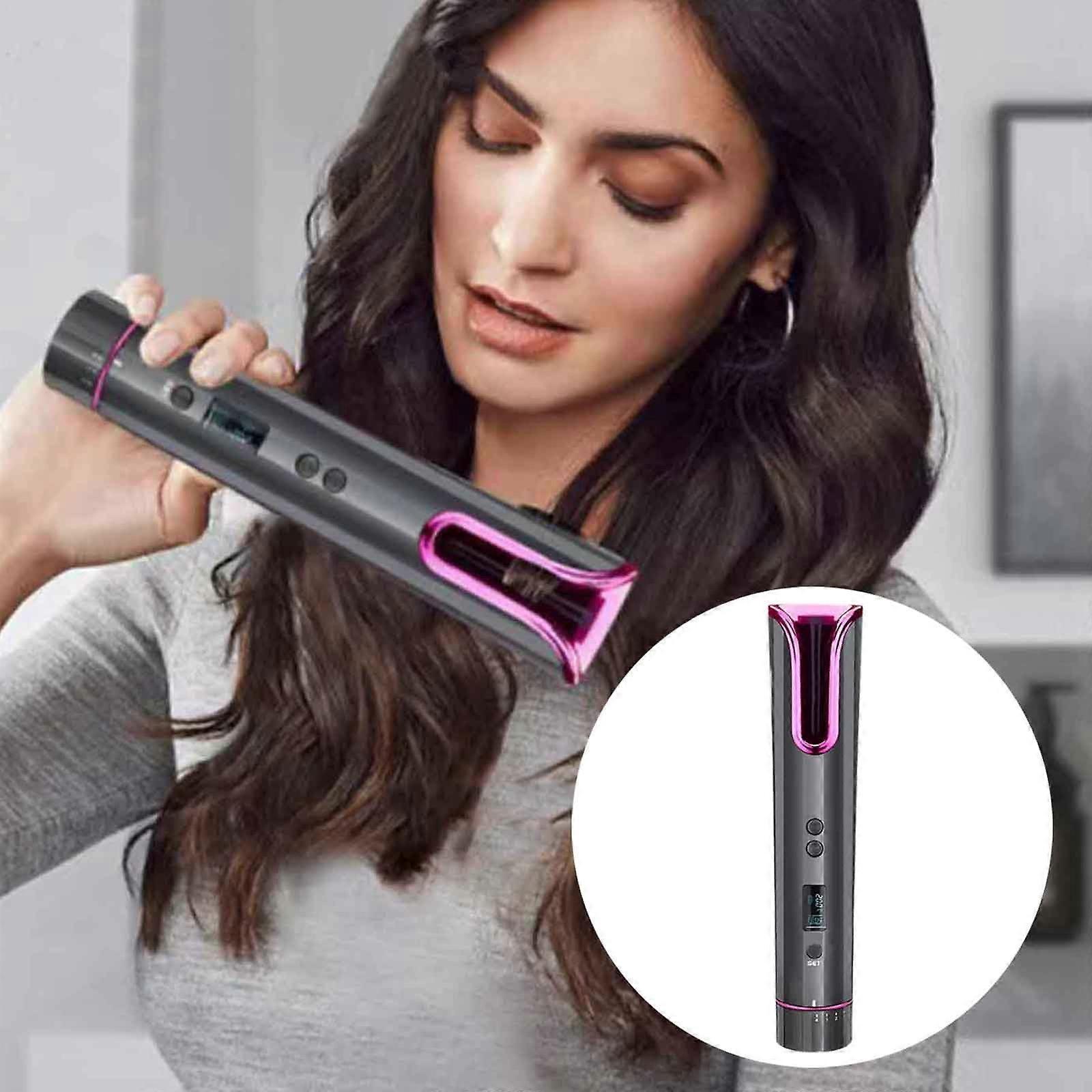 Automatic Rotating Hair Curler with USB Rechargeable Cordless Design, 5 Barrel Rods & Link Hook, Compatible with Self-Curling Wand