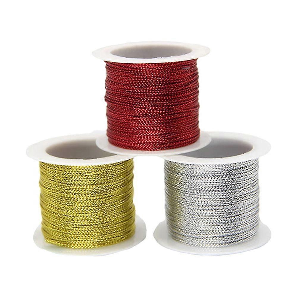 Phlegsive 3PCS Metallic Cord Craft Thread Braid String Silver Red