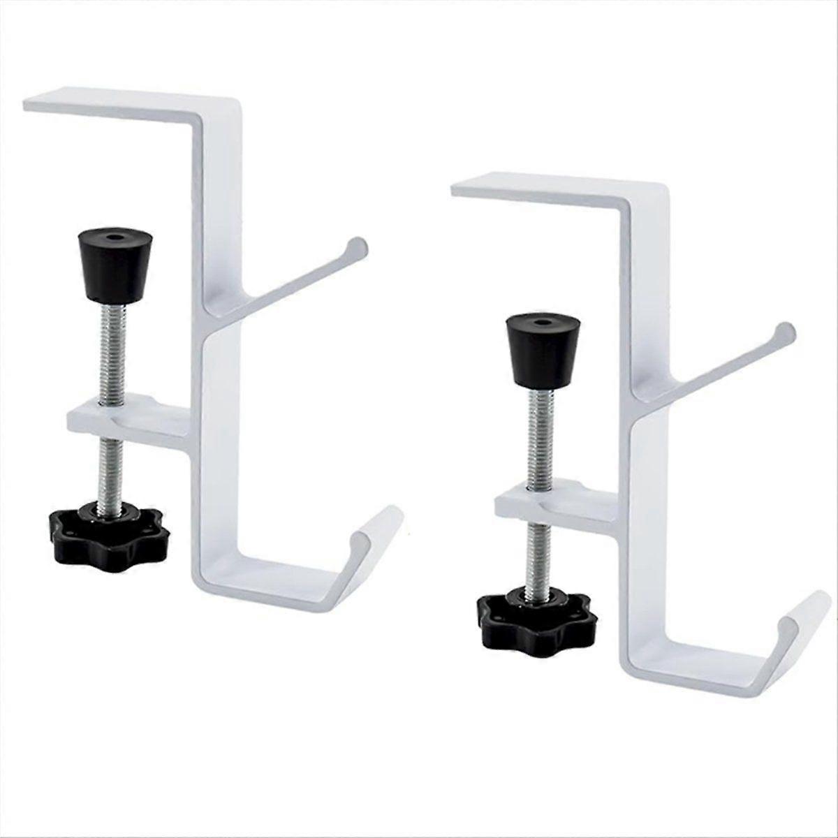 2pcs Desk Mount Bag Holder Hook Clamp-On Backpack Hanger White