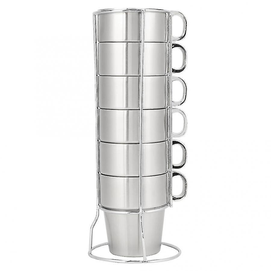 Coffee Tea Cups 6pcsstainless Steel Stackable Water Coffee Cup Set With Cup Holder Stand Reusable