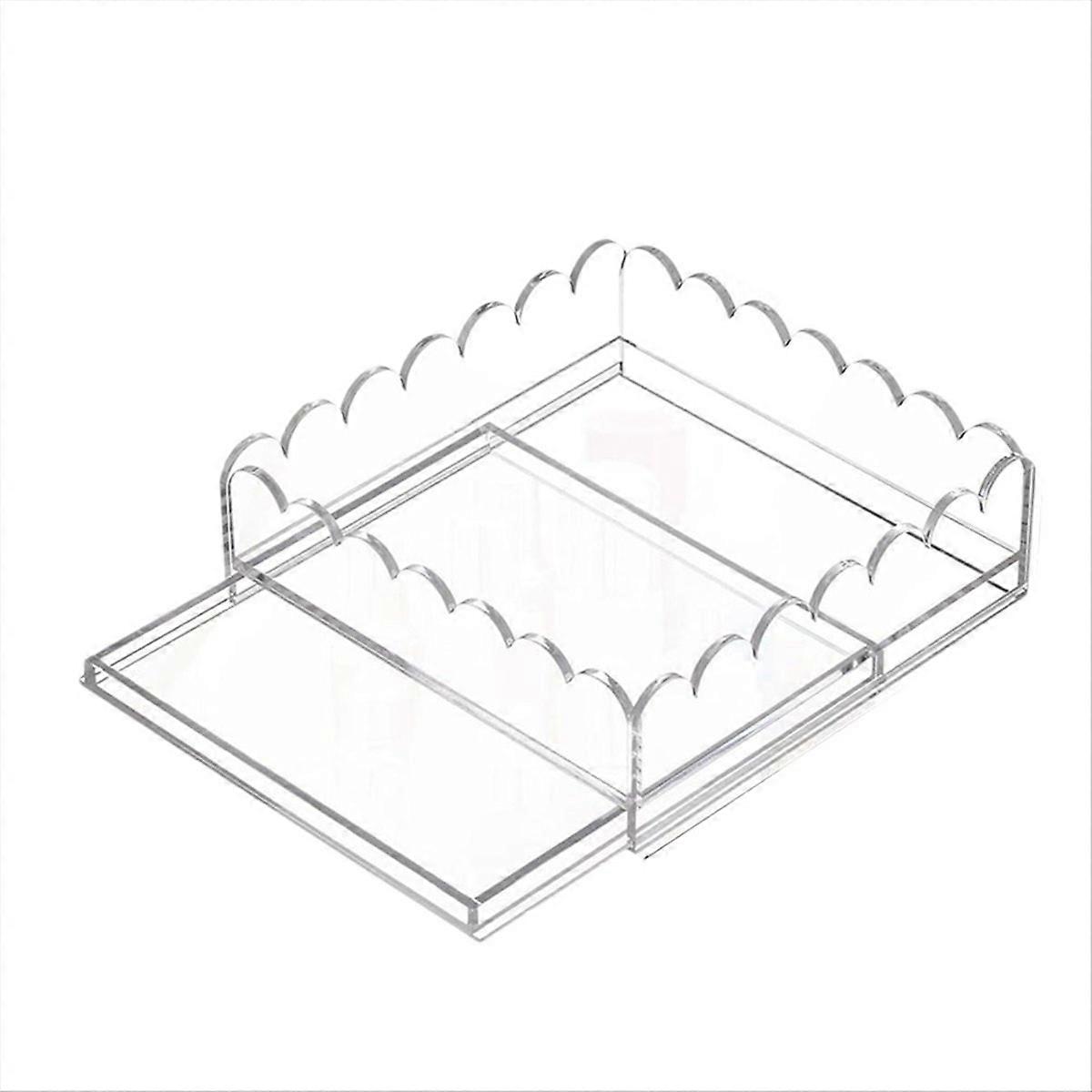 Acrylic Scalloped Tray 9x9inch Large Clear Acrylic Tray with Drawer for Insert Photos, Art, and Fabr