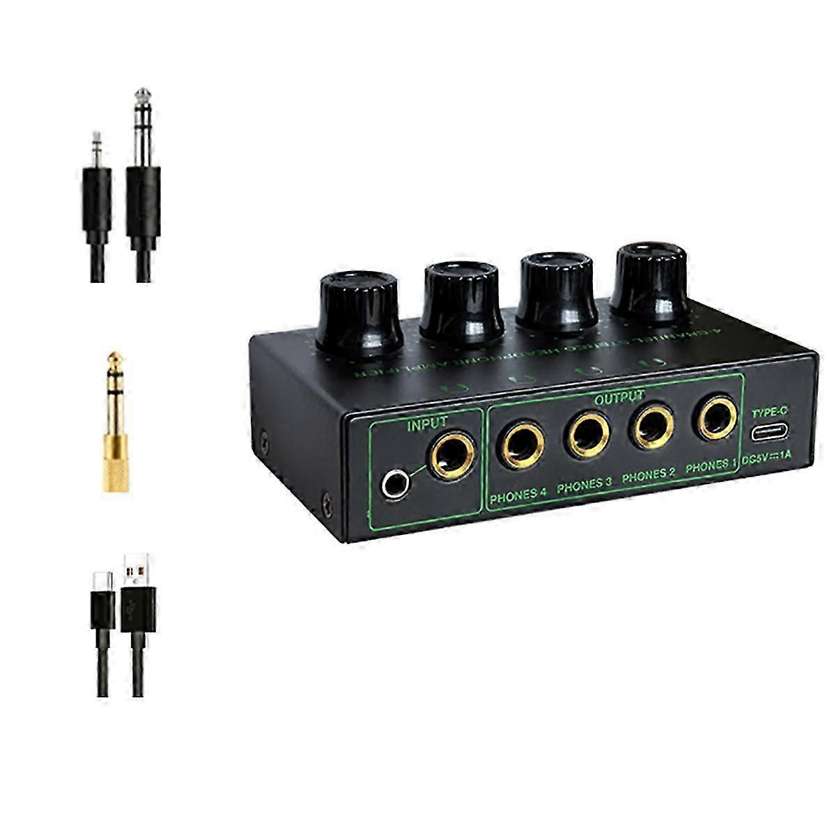 4 Channel Low Noise Stereo Audio Amplifier Professional Headphone Amplifier for Sound Mixer PC Guita