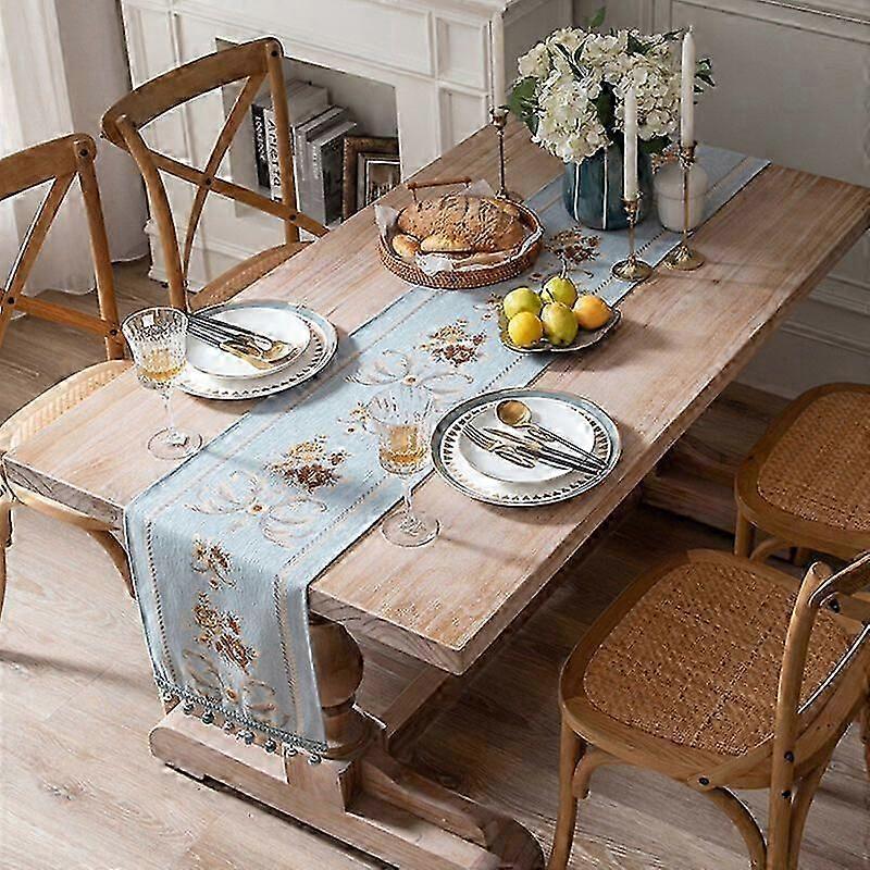 13x63"/33x160cm Chenille Table Runner Jacquard Fabric Modern Table Runner