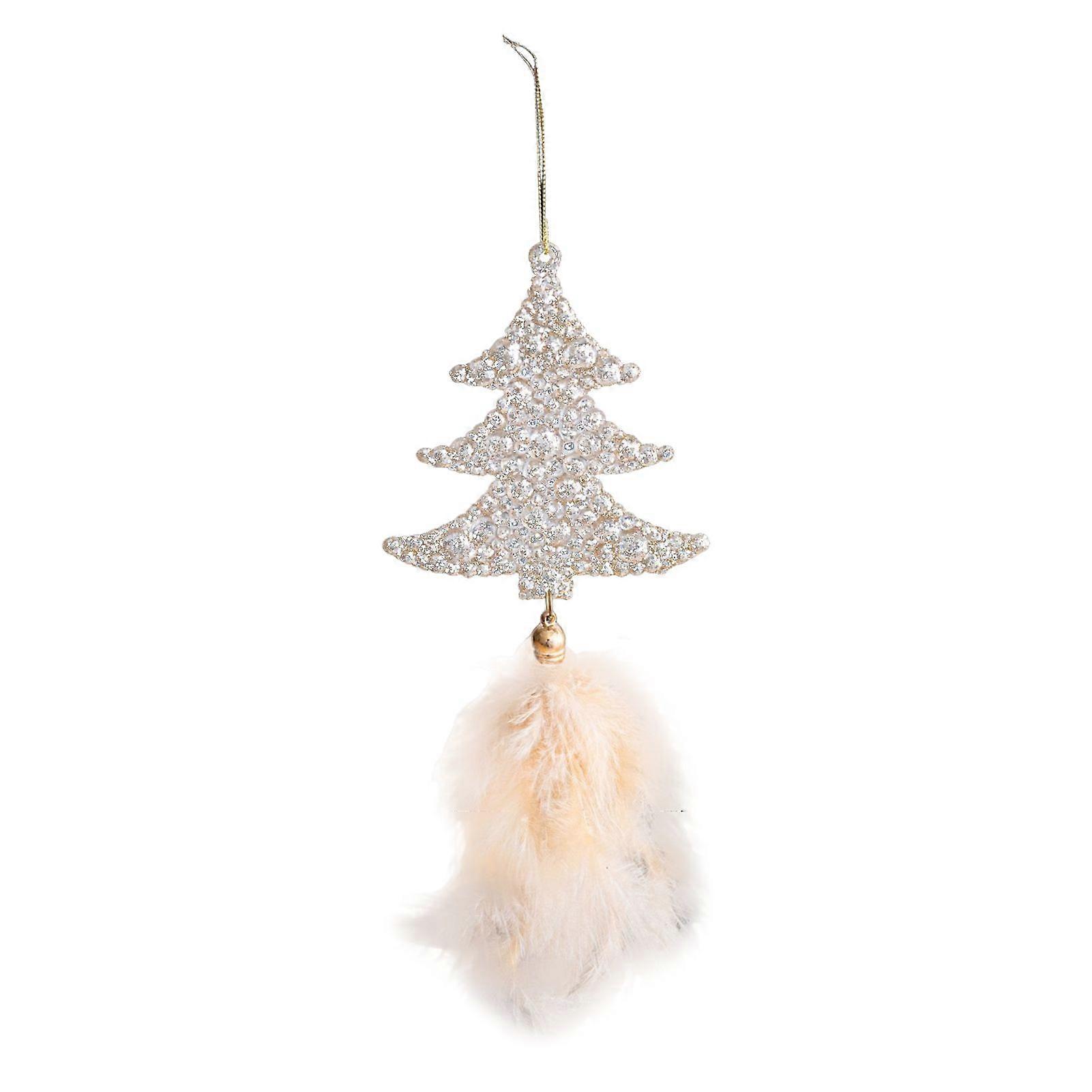 Jikaixiang Christmas Tree Ornament Snowflake Plush Pendant Hanging Xmas Pendant with Feather Elements Sequins Bells Winter New Year Party Decor