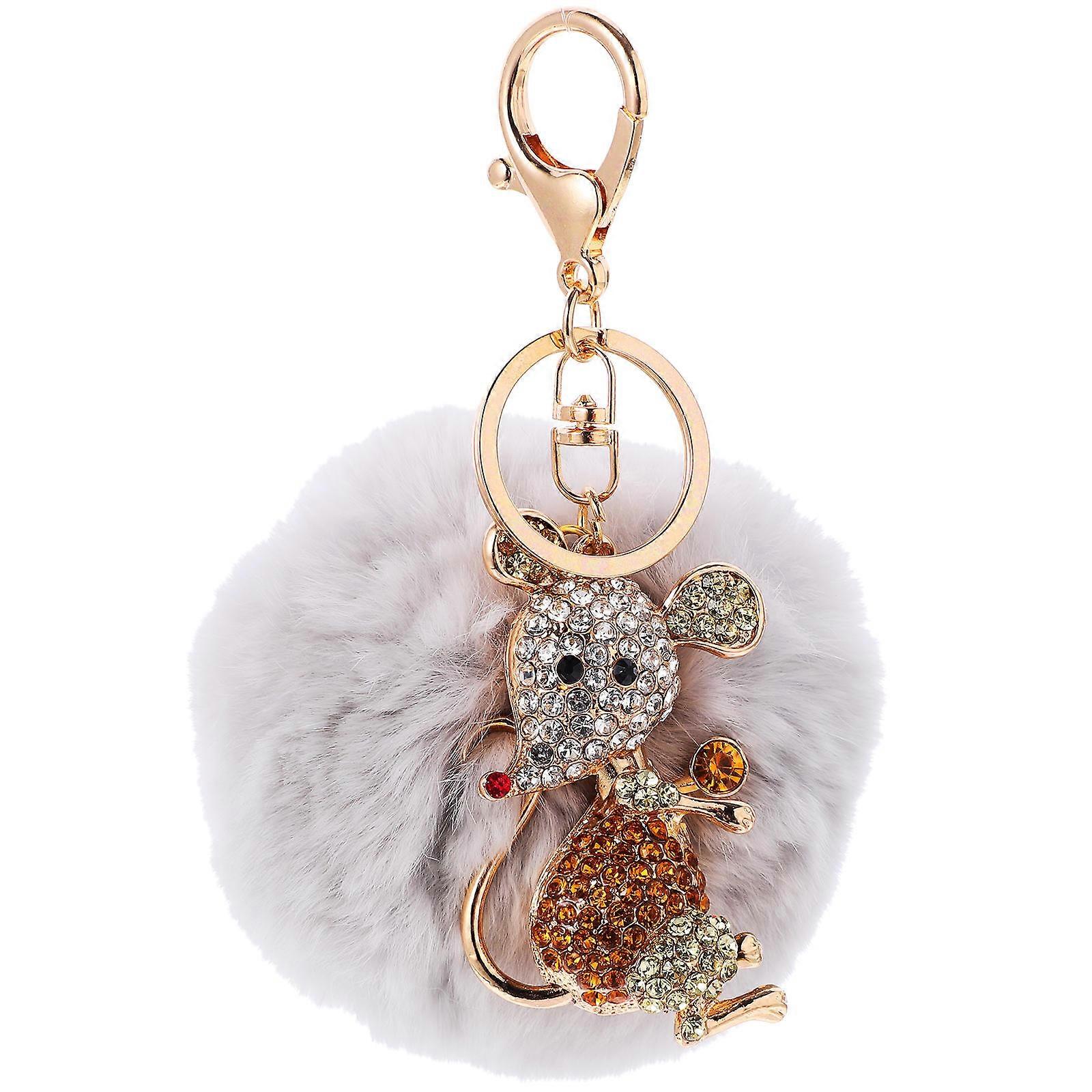 Automotive Keychains Rhinestone Mouse Plush Key Decoration
