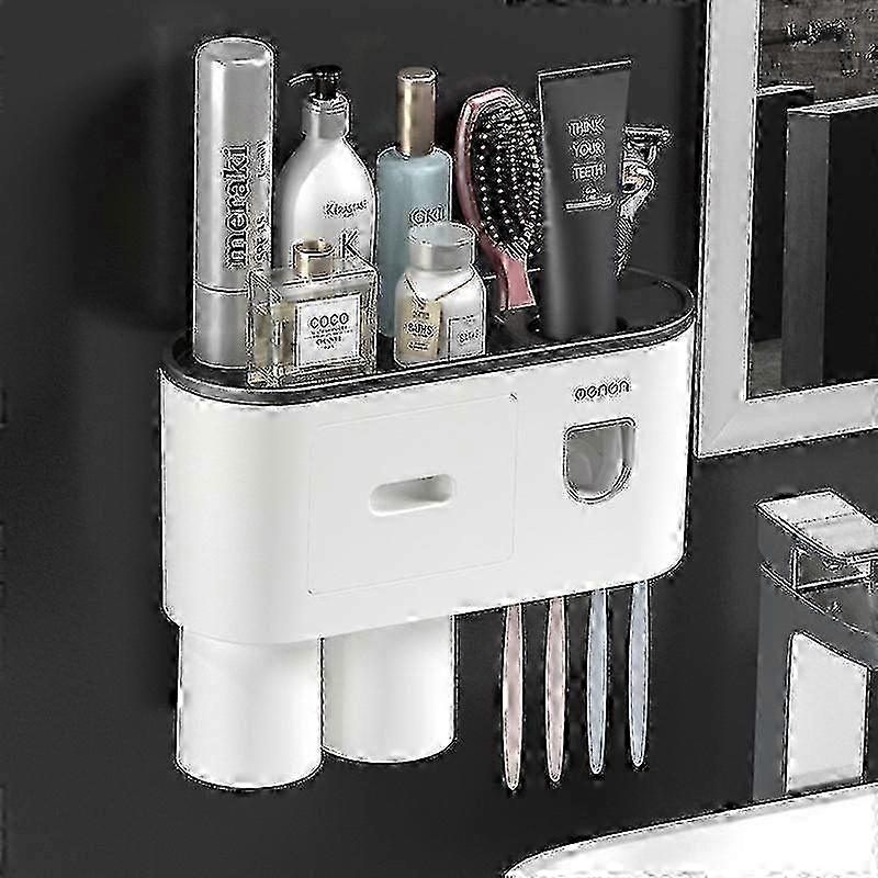 Bathroom Organizer Toothpaste Automatic Dispenser Toothbrush Holder Wall Mounted,multifunctional Toothbrush Holder Storage Rack/grey