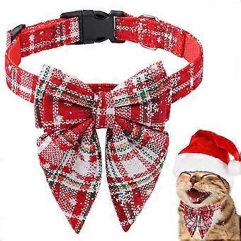 Cat Collars with Bow Tie, Christmas Checkered Cat Loop with D-Ring, Collar for Small, Medium, and Large Dogs, Perfect Holiday Gift, Soft Pet