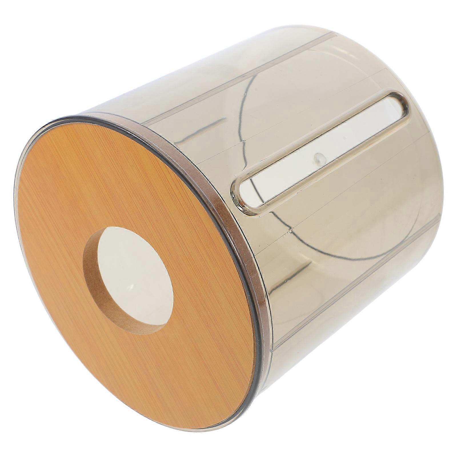 Round Tissue Box with Bamboo Lid Toilet Paper Holder for Home