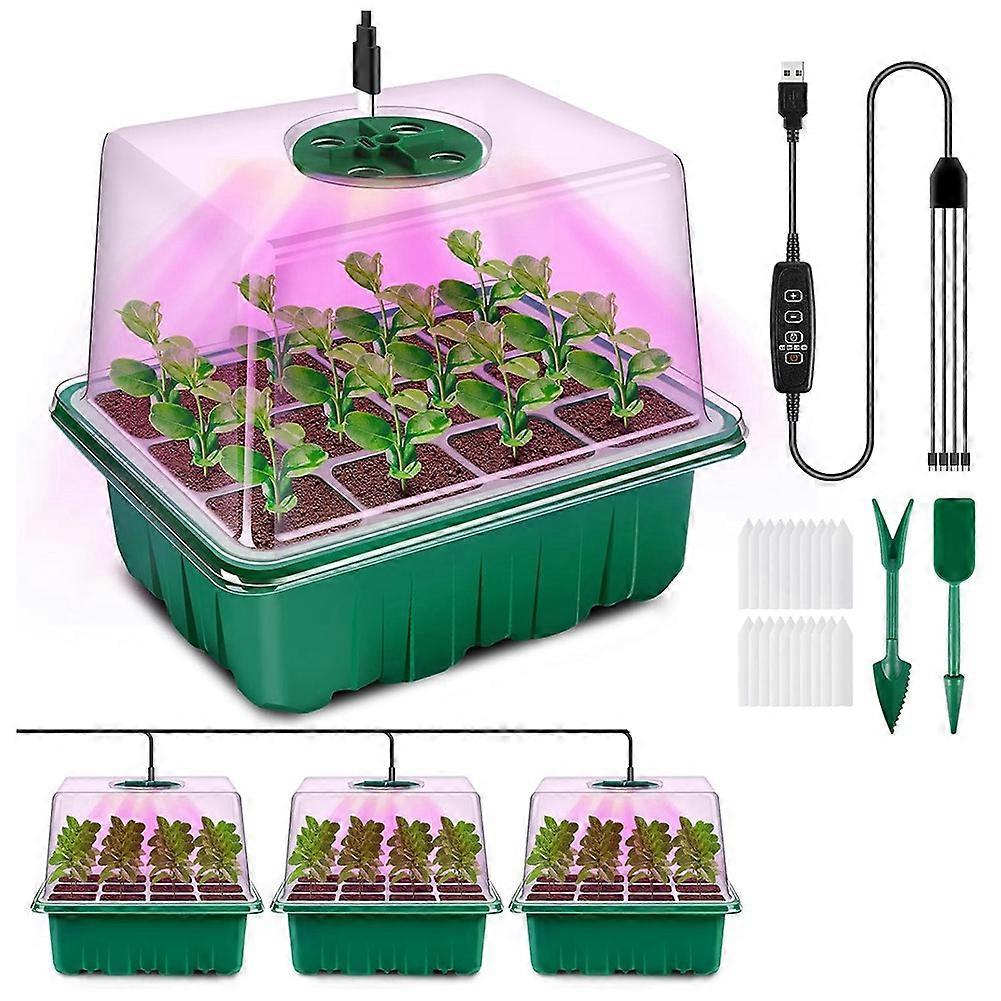 4 Pack Seed Starting Tray with Grow Light,Seed Starting Kit with Timing Controller Adjustable Brightness