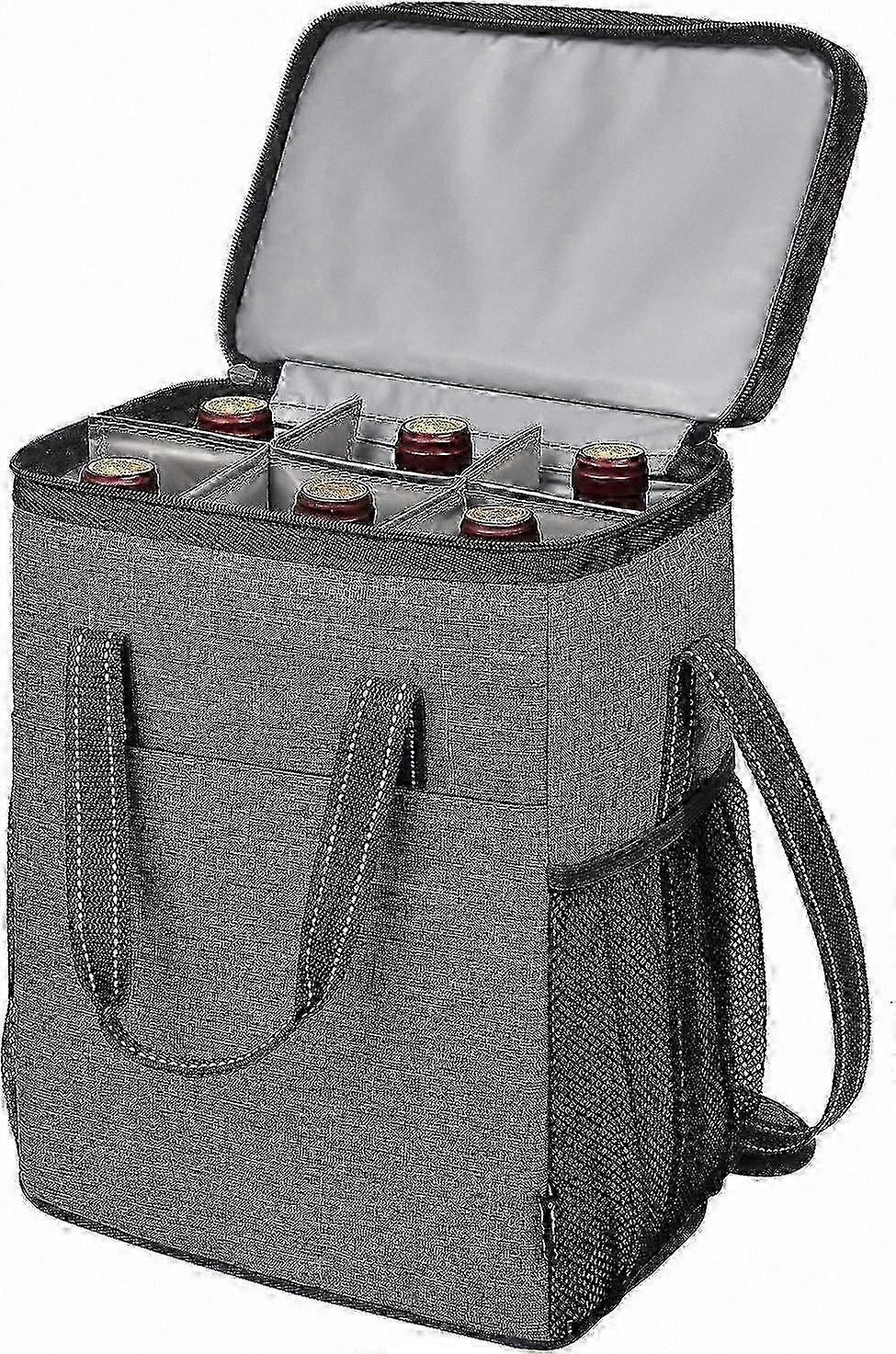 Durable Wine Carrier for Six Bottles, Waterproof Material Ideal for Camping and Beach Trips