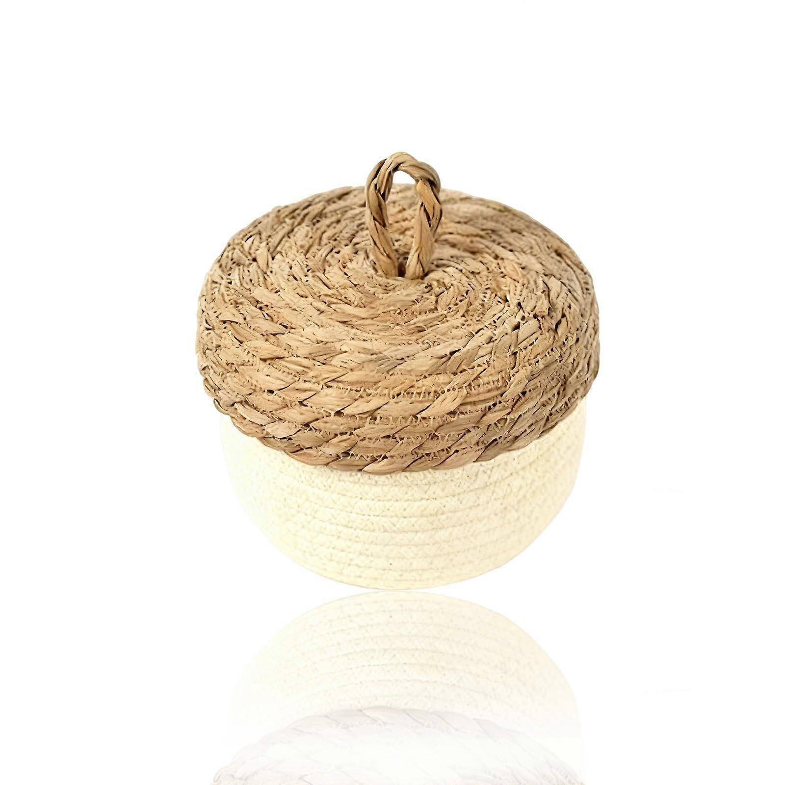 Wicker Storage Basket with Lid, Grass Woven Pine Cone Box for Small Items, Candy, Corner Decor