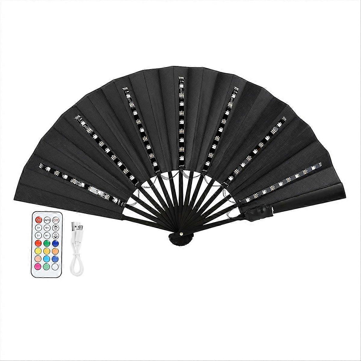 LED Glowing Folding Fan with Remote Control Black
