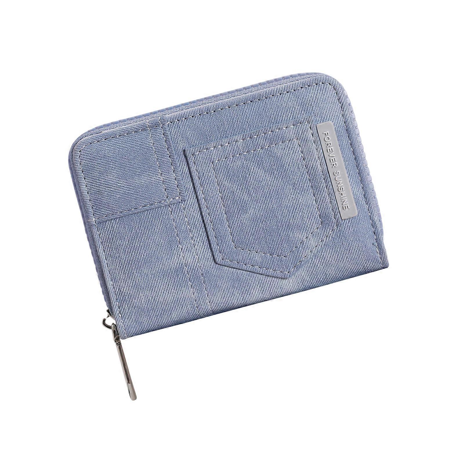 Contemporary Wallet Practical PU Wallets Holds Multiple Card Coin Wear Resistant Short Wallet with Zippers Pocket  light blue