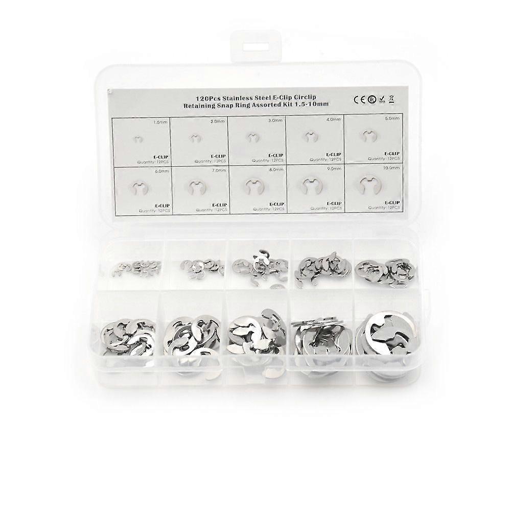 Stainless Steel E-Clip Ring, 120 Pcs External Retaining Snap Ring Kit, M1.5-M10