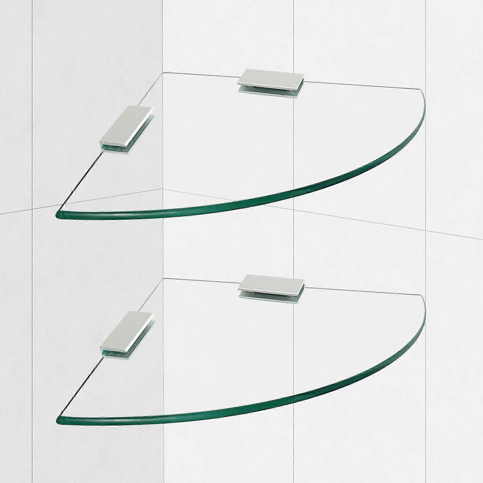 2Pack Tempered Glass Corner Shower Shelf with Rustproof Aluminum Brackets, Wall Mounted Bathroom Storage Organizer