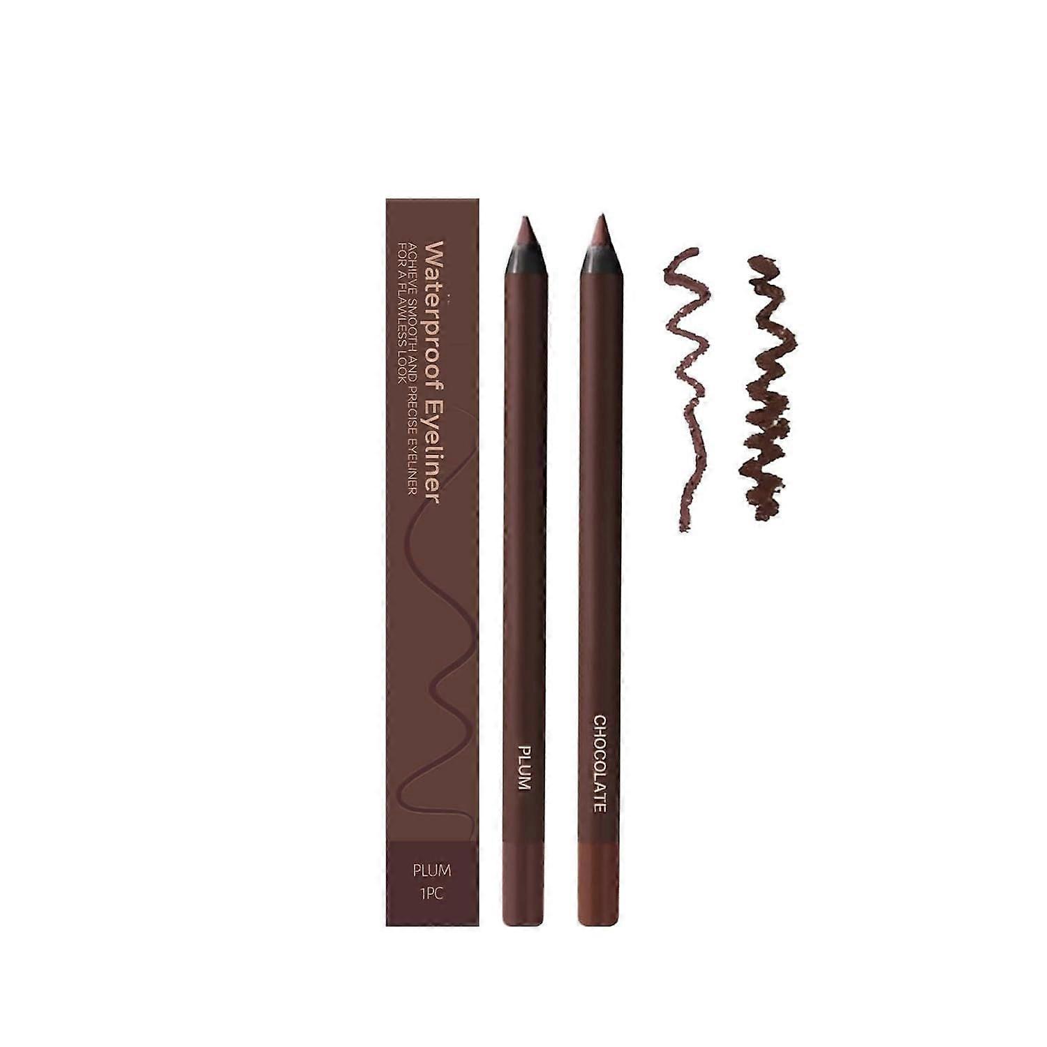2 Pcs 24Hr Waterproof Eyeliner and Eyebrow Pencil, Dual Use Smudge Proof Eye Pencil Plum and Chocolate