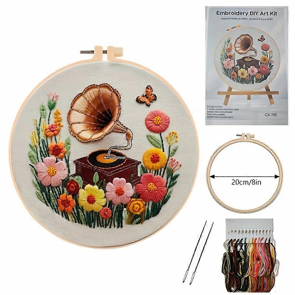 Embroidery Set Suitable For Beginners: Three Styles Of Elegant Spring And Summer Embroidery With Phonograph, Hot Air Balloon And