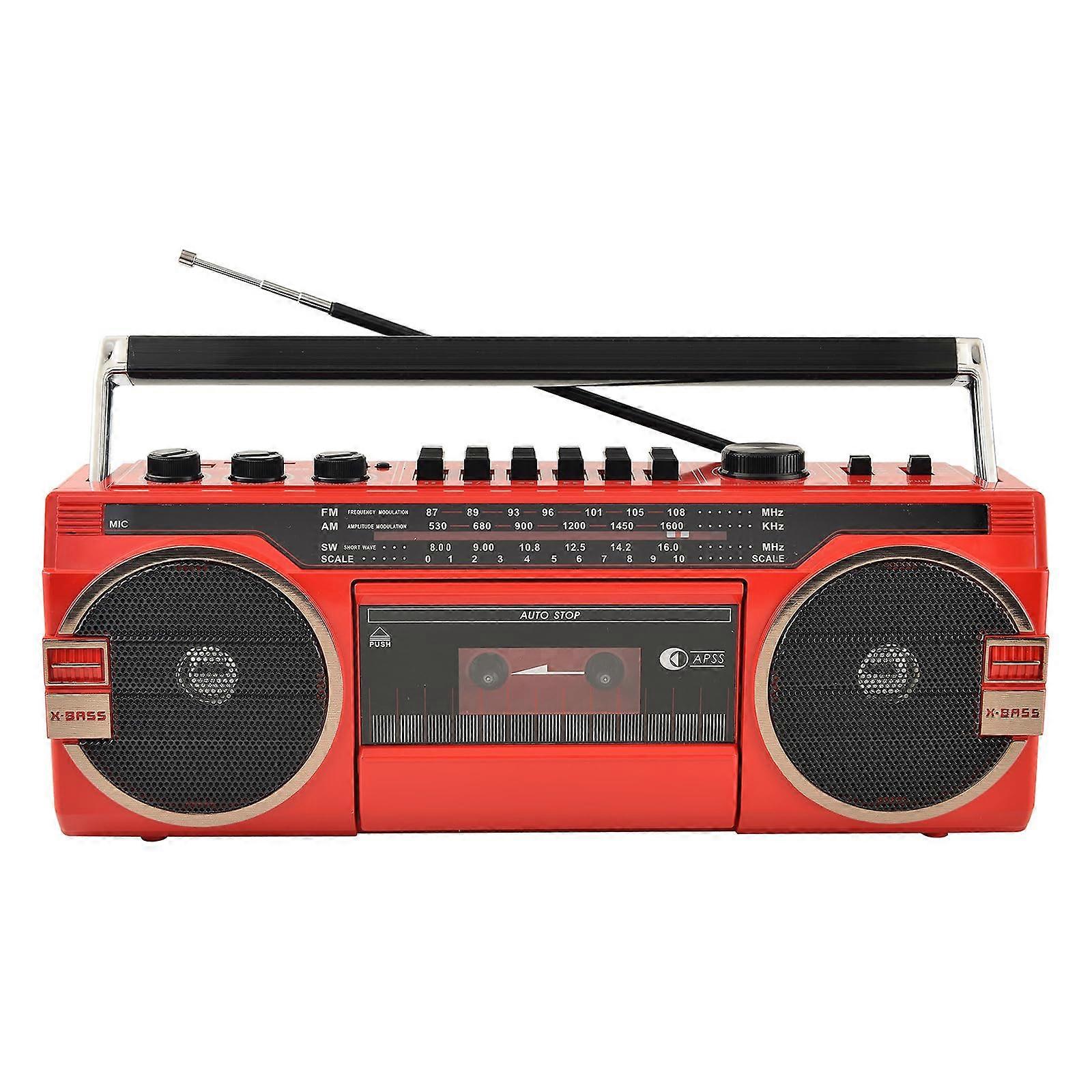Portable Cassette Boombox Vintage Tape Player Recorder With USB Input AM/FM Radio Red Travel Ready For Family Gatherings