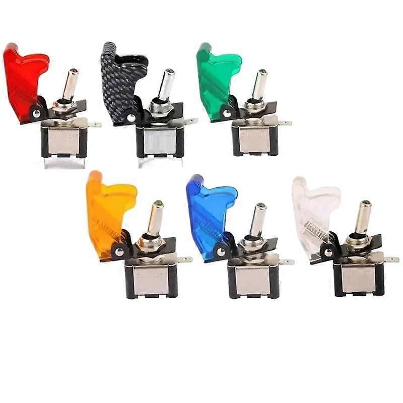 5 Sets 12V 20A SPST LED Toggle Rocker Switch with Protective Cover Green Lid Automotive On Off