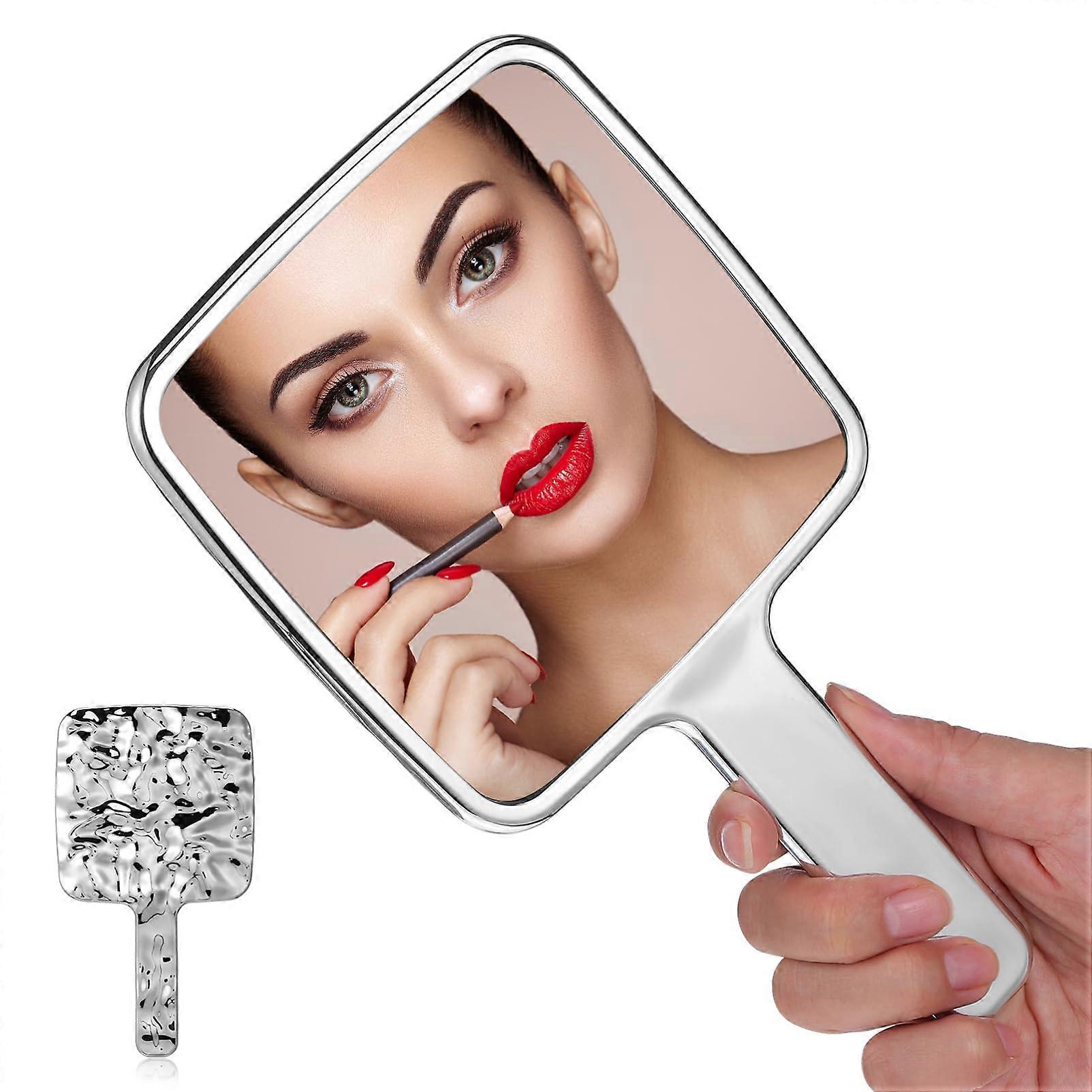 Handheld Makeup Mirror with Elegant Ripple Pattern for Travel 9.05x5.31 Inch Slim Vanity Mirror