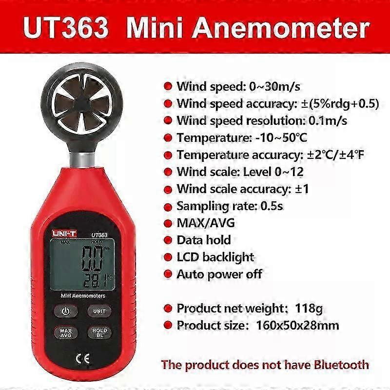 UNI-T UT363 Handheld Anemometer Digital UT363BT Wind Speed Measurement Temperature Tester LCD Display Air Flow Speed Wind Meter