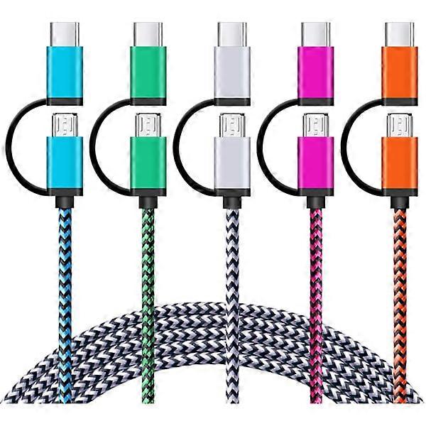 USB Type C-kabel 5-pack 6 fot USB C 2-i-1-kabel [Micro USB & Type C]