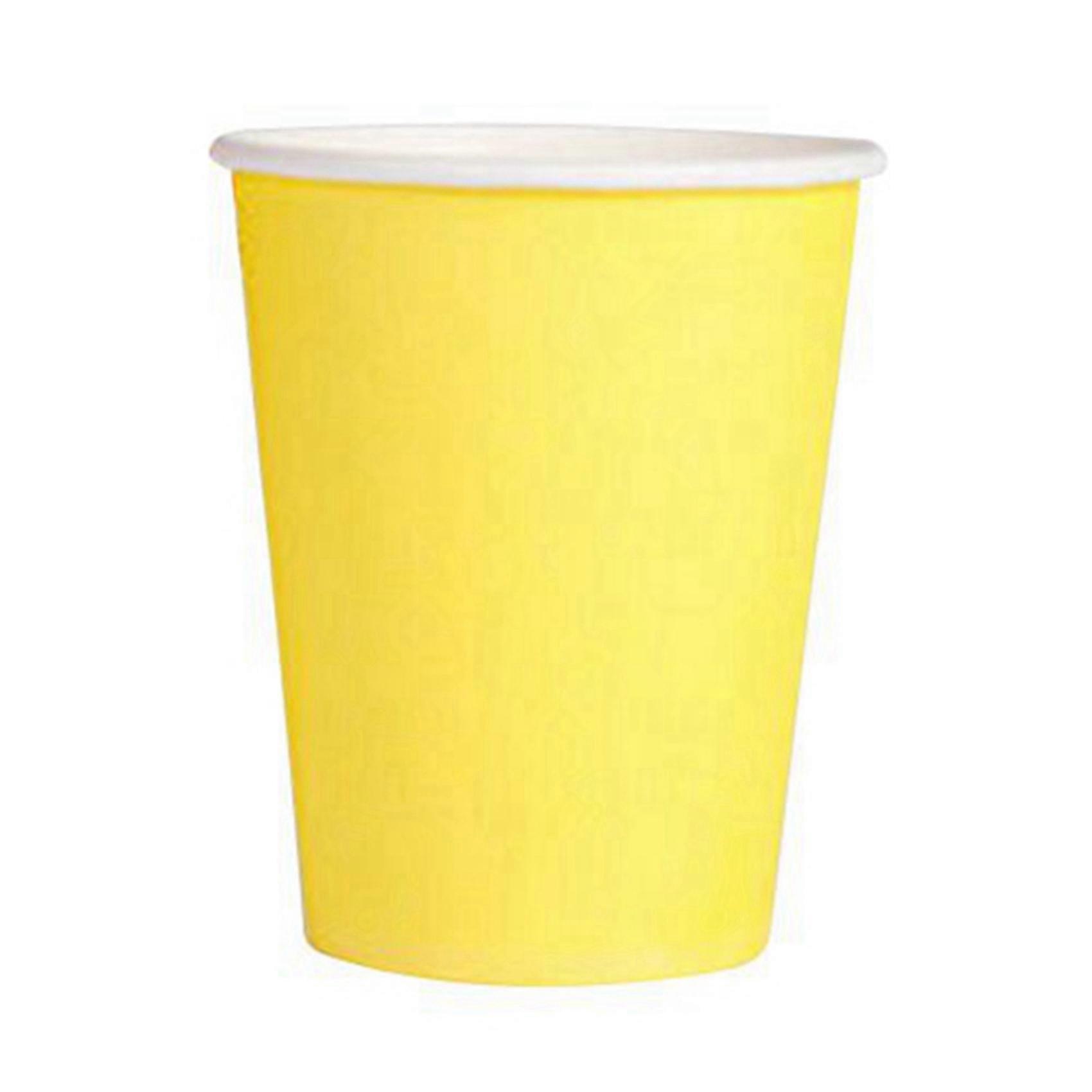 60 Paper Cups (9oz) - Plain Solid Colours Birthday Party Tableware Catering(Yellow)
