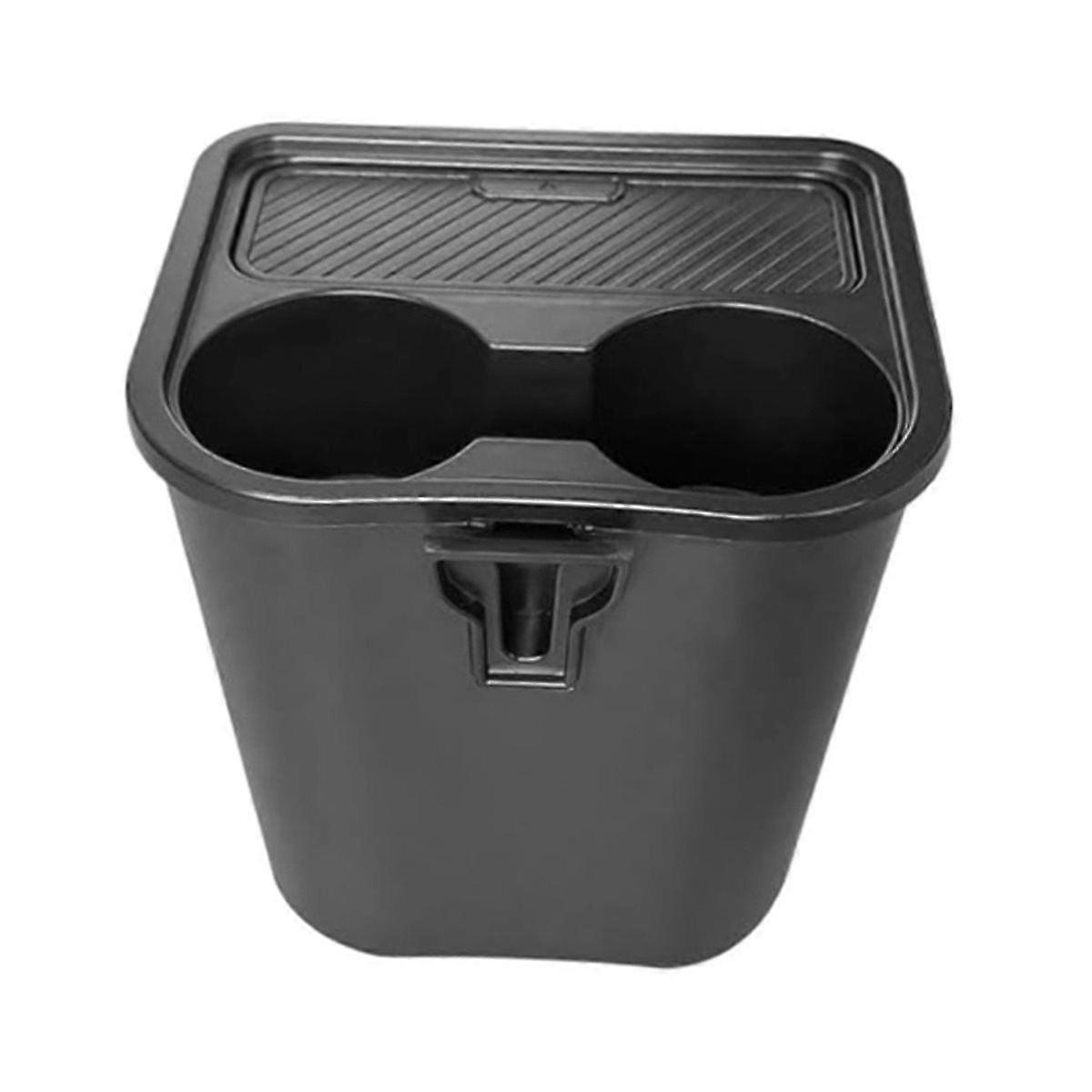 Multi-Function Trash Can with Cup Holder ABS Black for 2022-2025 Storage Box Accessories