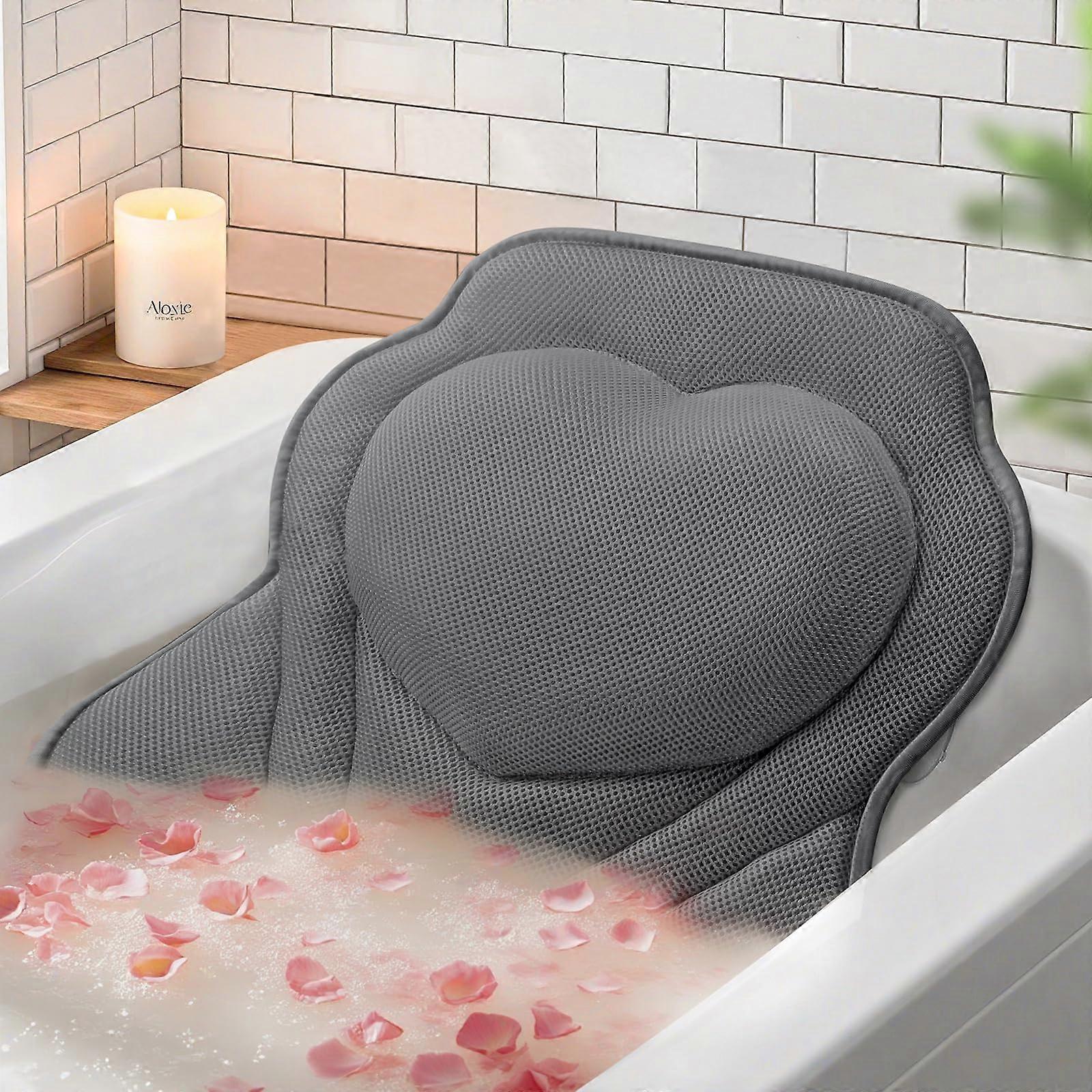 Bath Pillow for Head Neck and Shoulder Support with Breathable Mesh and 6 Suction Cups