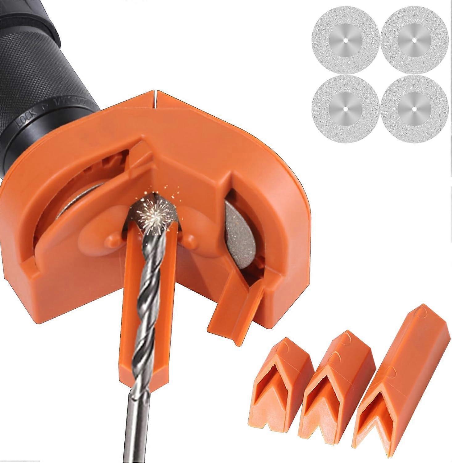 Multipurpose Drill Bit Sharpener for All Bits Mill Drill Machine Blade Sharpening Tool with 4 Grinding Wheels, Pocket Size, Orange Orange