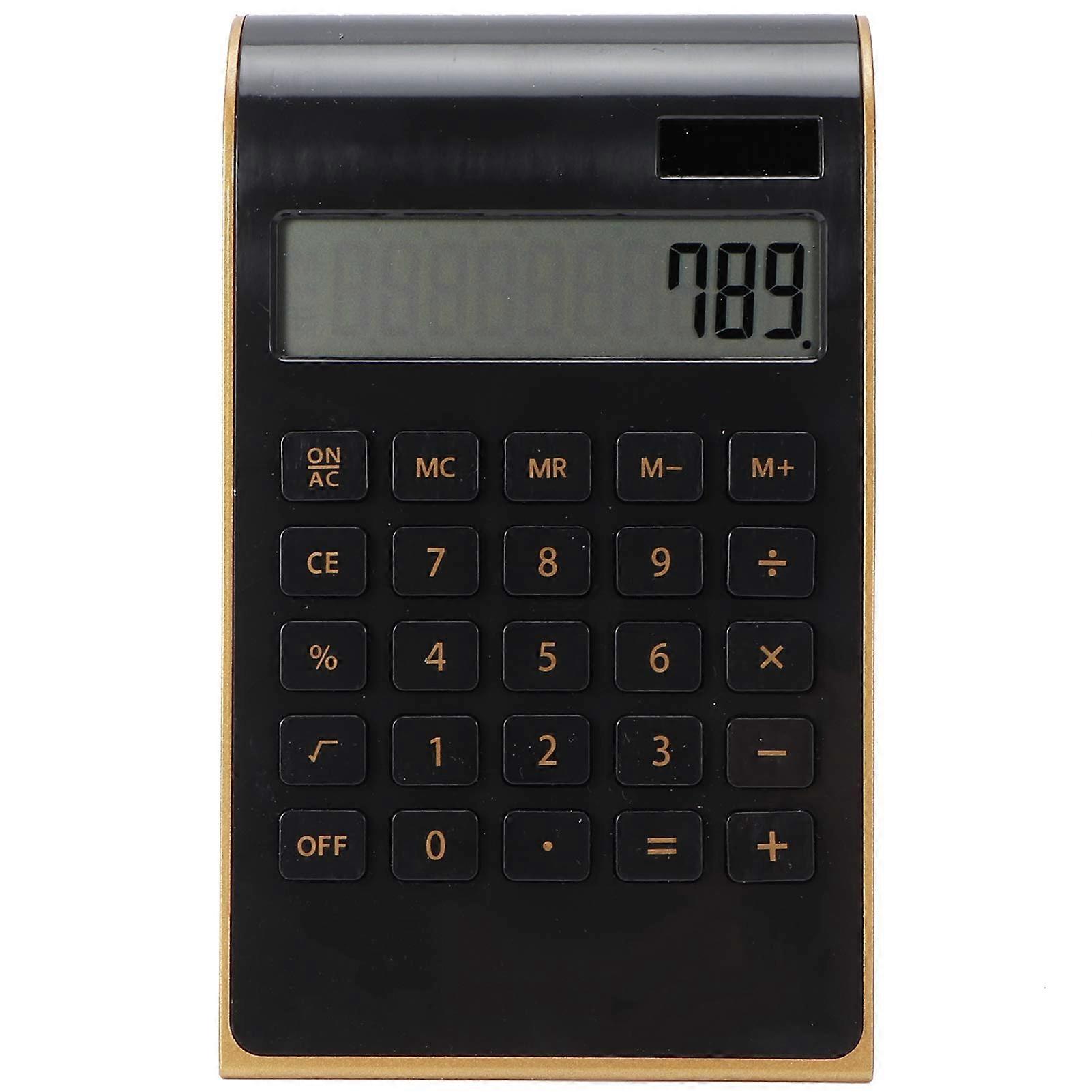 Solar Powered Calculator 10Digit Tilted LCD Display Dual Power Ultra Thin for Home Office Black