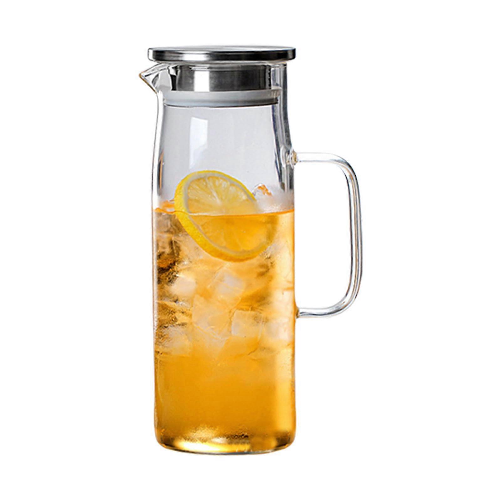 Glass Pitcher with Leak Proof Lid, Heat and Cold Resistant Borosilicate Water Carafe for Juice and Tea