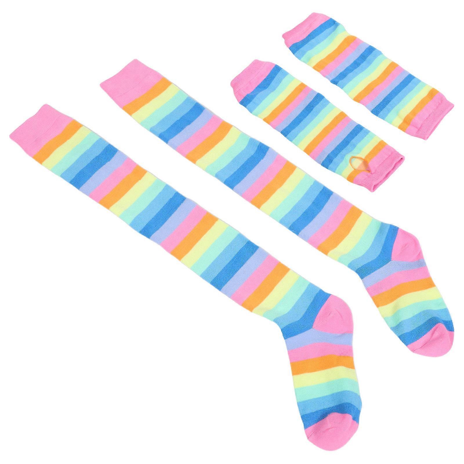 Striped Socks Gloves Set for Themed Parties Featuring Fingerless Gloves