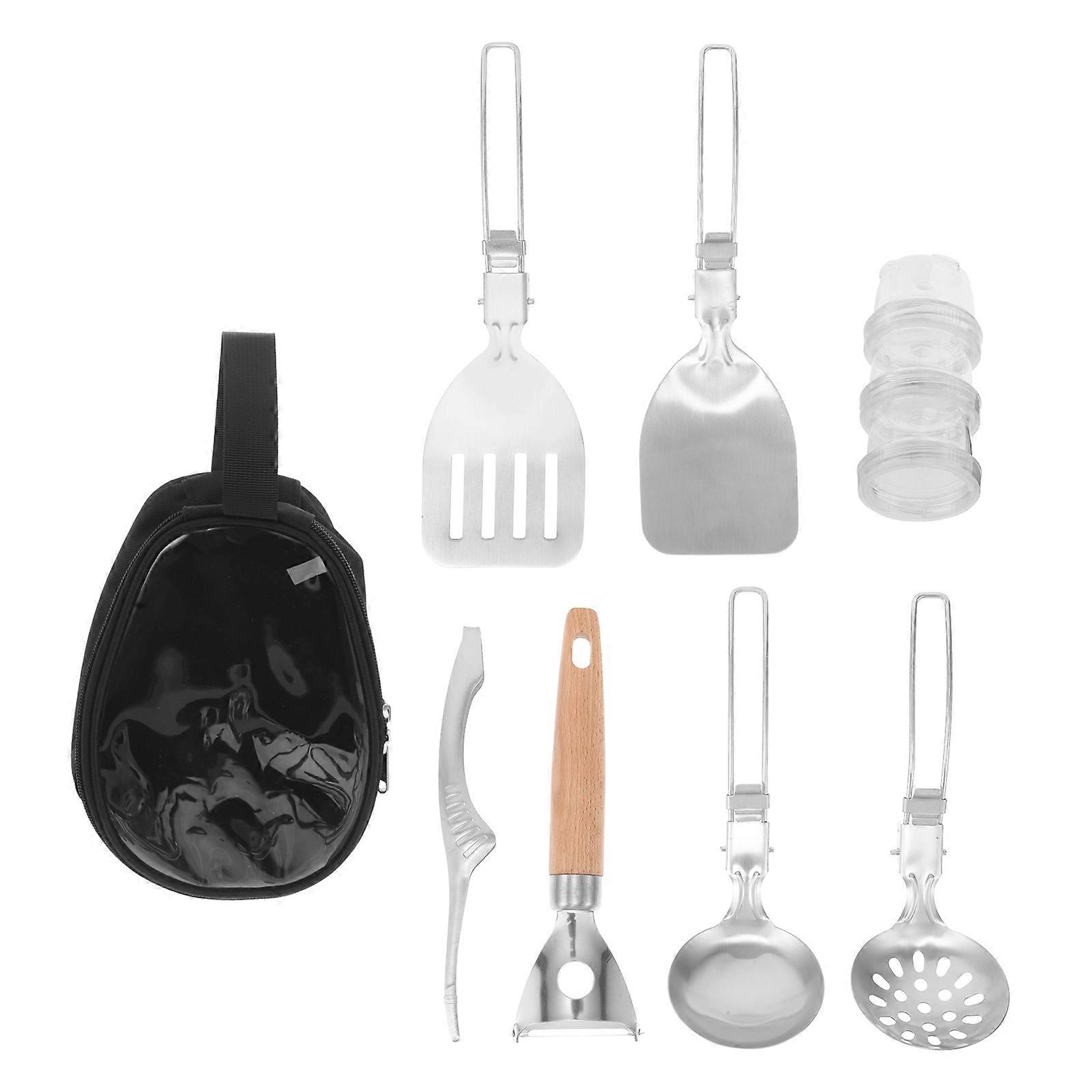 Portable Camping Kitchen Tool Set with Stainless Steel Mess Kit and Spork for Outdoor Use Lightweight and Versatile 1 Set