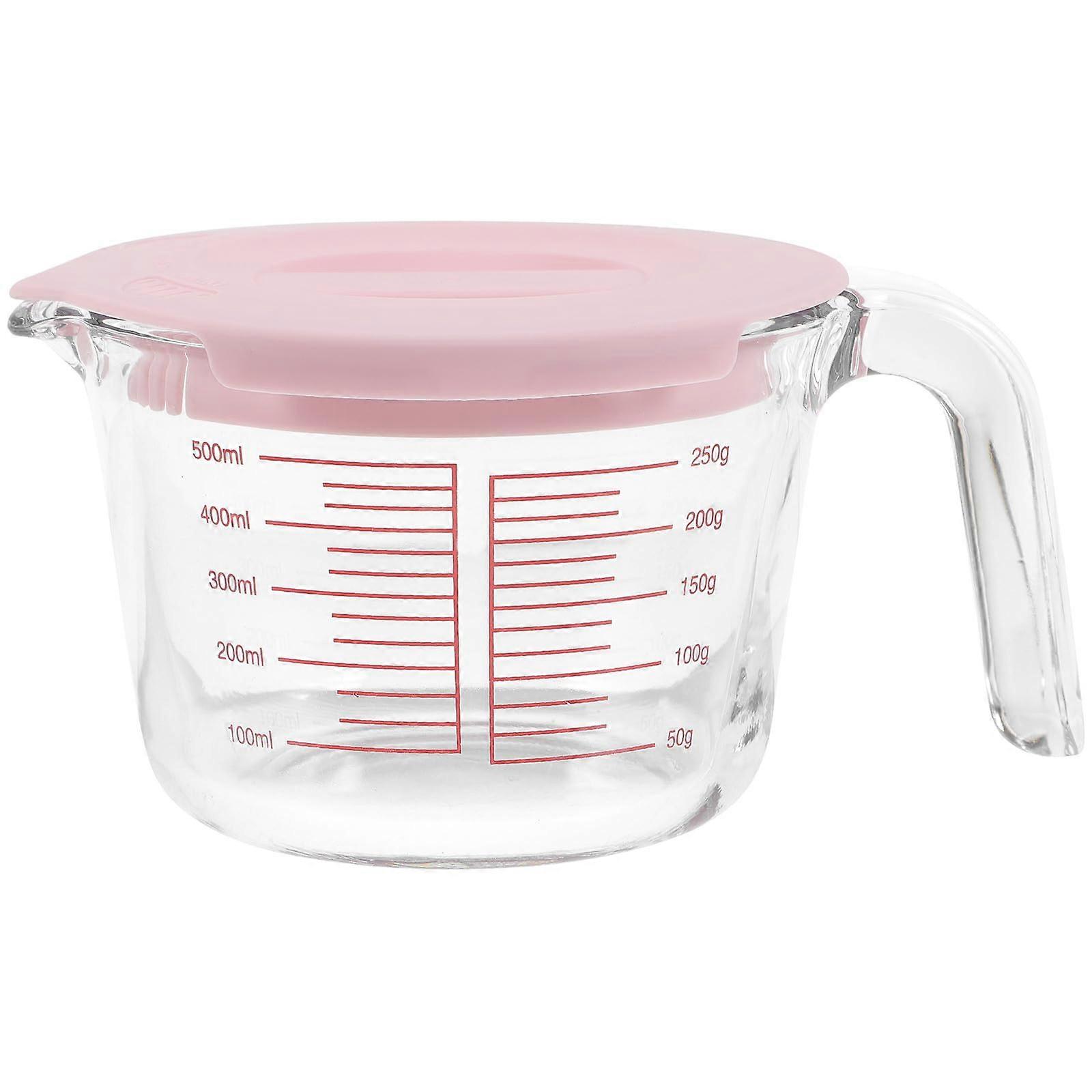 Glass Measuring Cup with Lid 500ml Borosilicate Heat Resistant Microwave Safe for Baking and Cooking