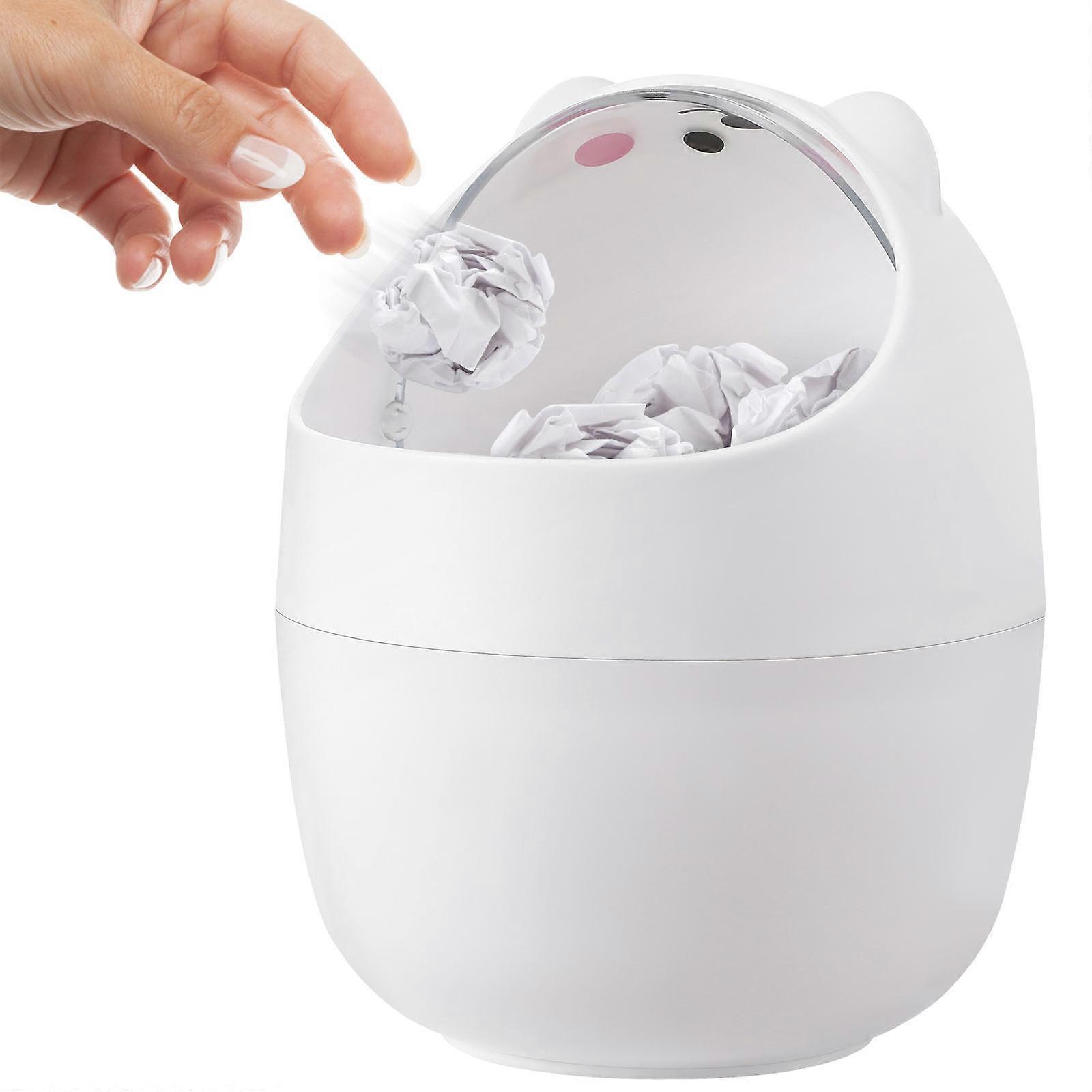 Cartoon Mini Trash Can Small Garbage Bucket for Storage White