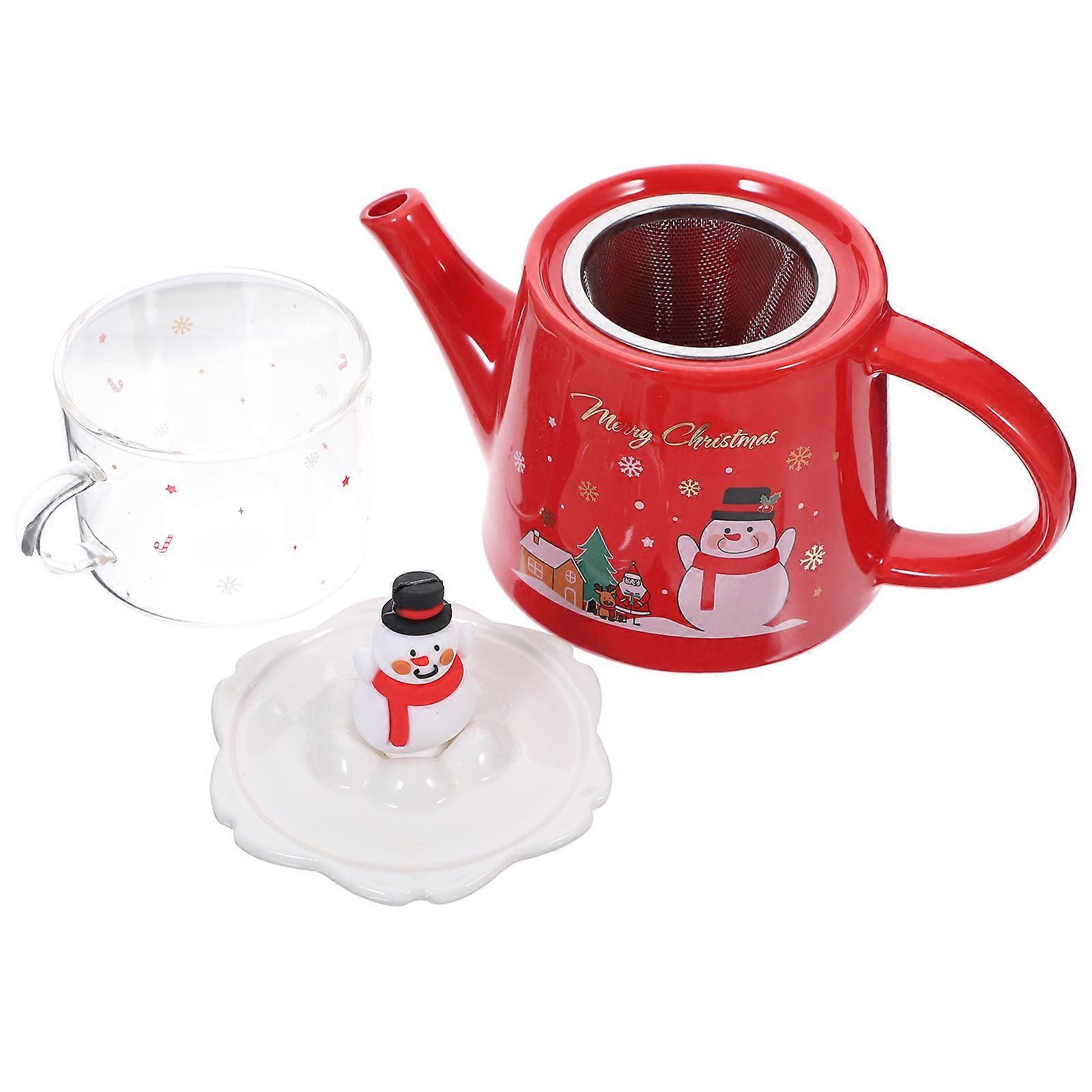 Christmas Ceramic Teapot Set for Storage 1Set with Glass Cup