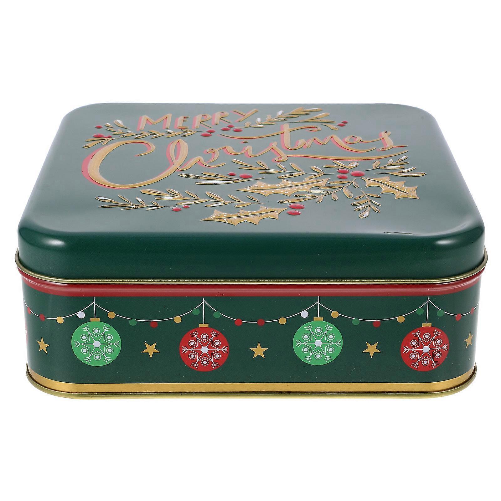 Christmas Candy Tin for Gift Storage Green Tinplate Cookie Box