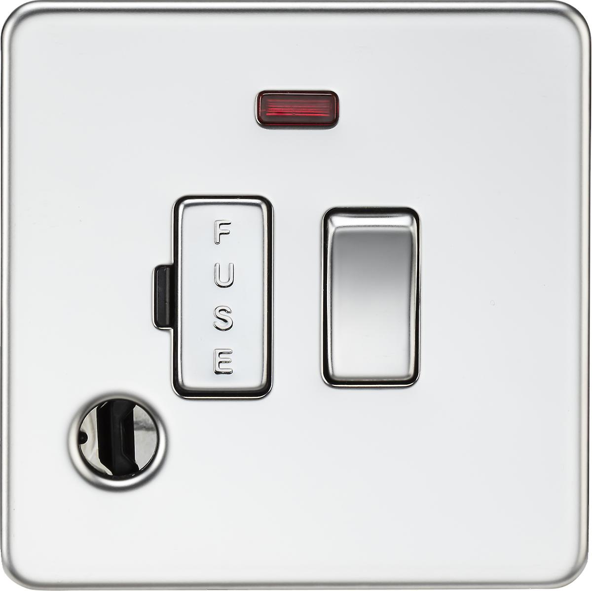 13A Switched Fused Spur with Neon and Flex Outlet - Polished Chrome 230V IP20