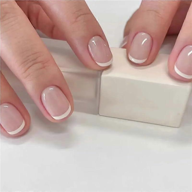 Pink and White Gradient French Press On Nails, Short Square Fake Nails, Medium, Multiple Sizes