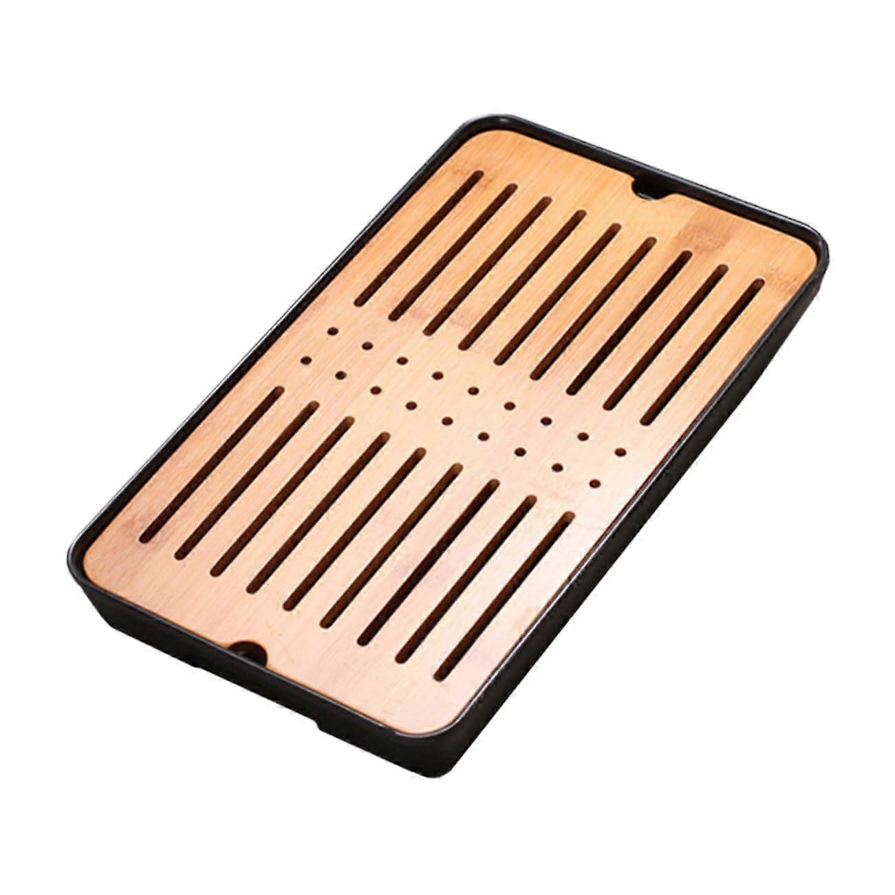 Solid Wood Wooden Tea Serving Tray with Double Layer Drain Design for Kitchen Drying