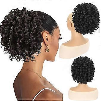 Afro Curly Ponytail and Half Wig 2 in 1 Short Synthetic Bob 1B Black for Black Women
