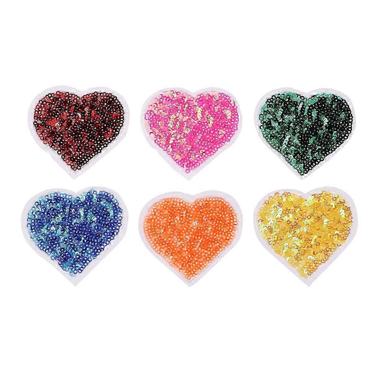 Embroidered Sequined Patch for Clothes Use 6Pcs Heart Appliques Set
