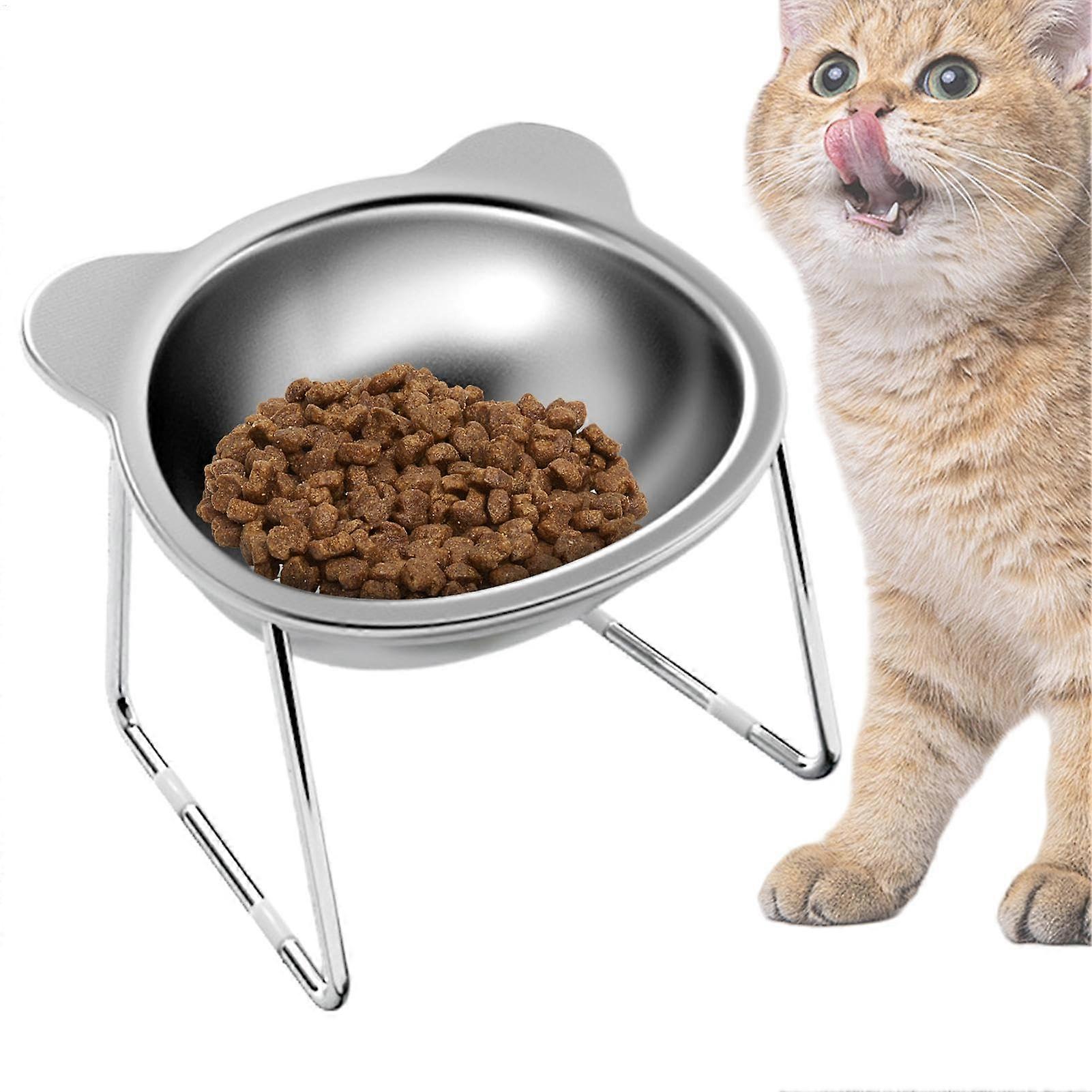 Stainless Steel Elevated Cat Bowl with Ergonomic Tilted Design and AntiSkid Stable Base