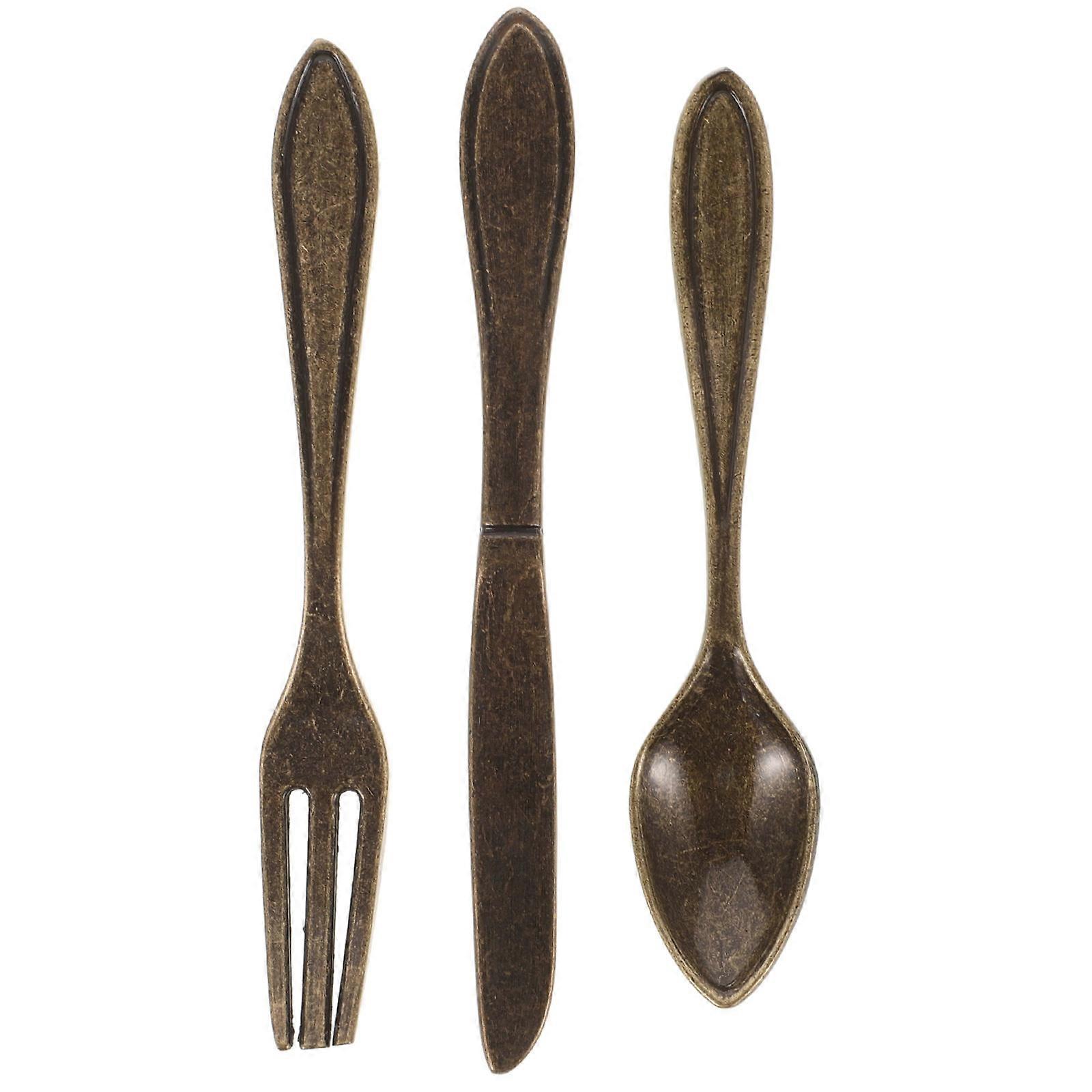 Dark Brown Fork Spoon Cabinet Handle Durable Cabinet Pulls 3Pcs for Home