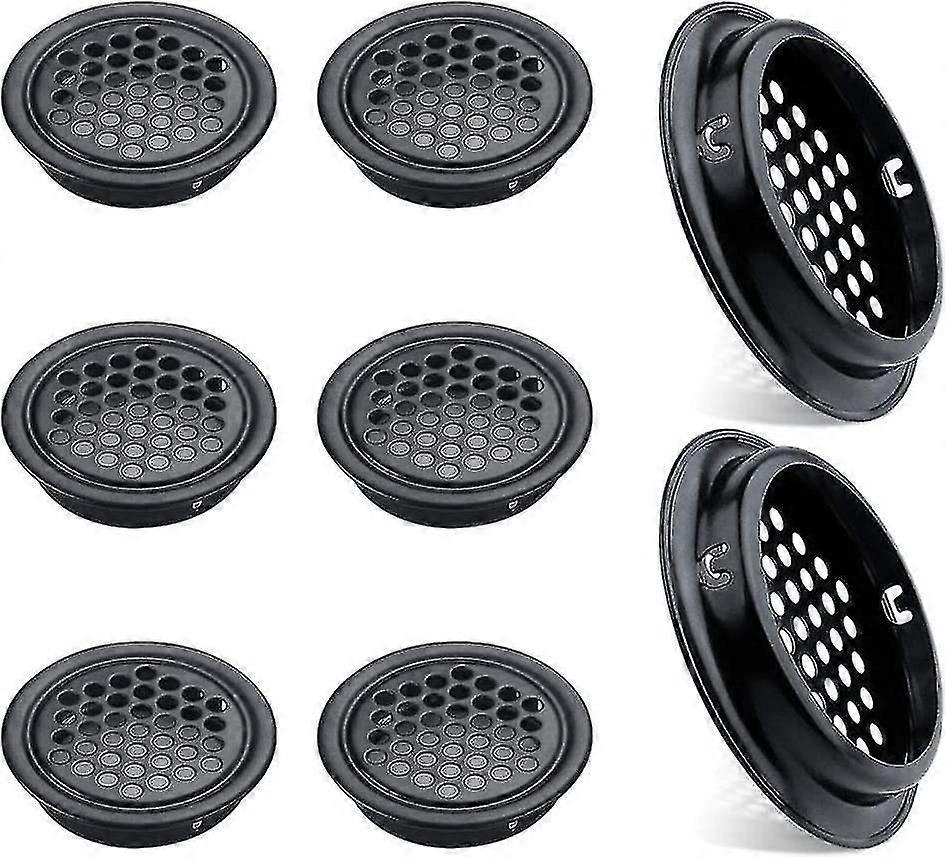 Sæt med 8 sorte ventilationsgitre i rustfrit stål, diameter 53 mm