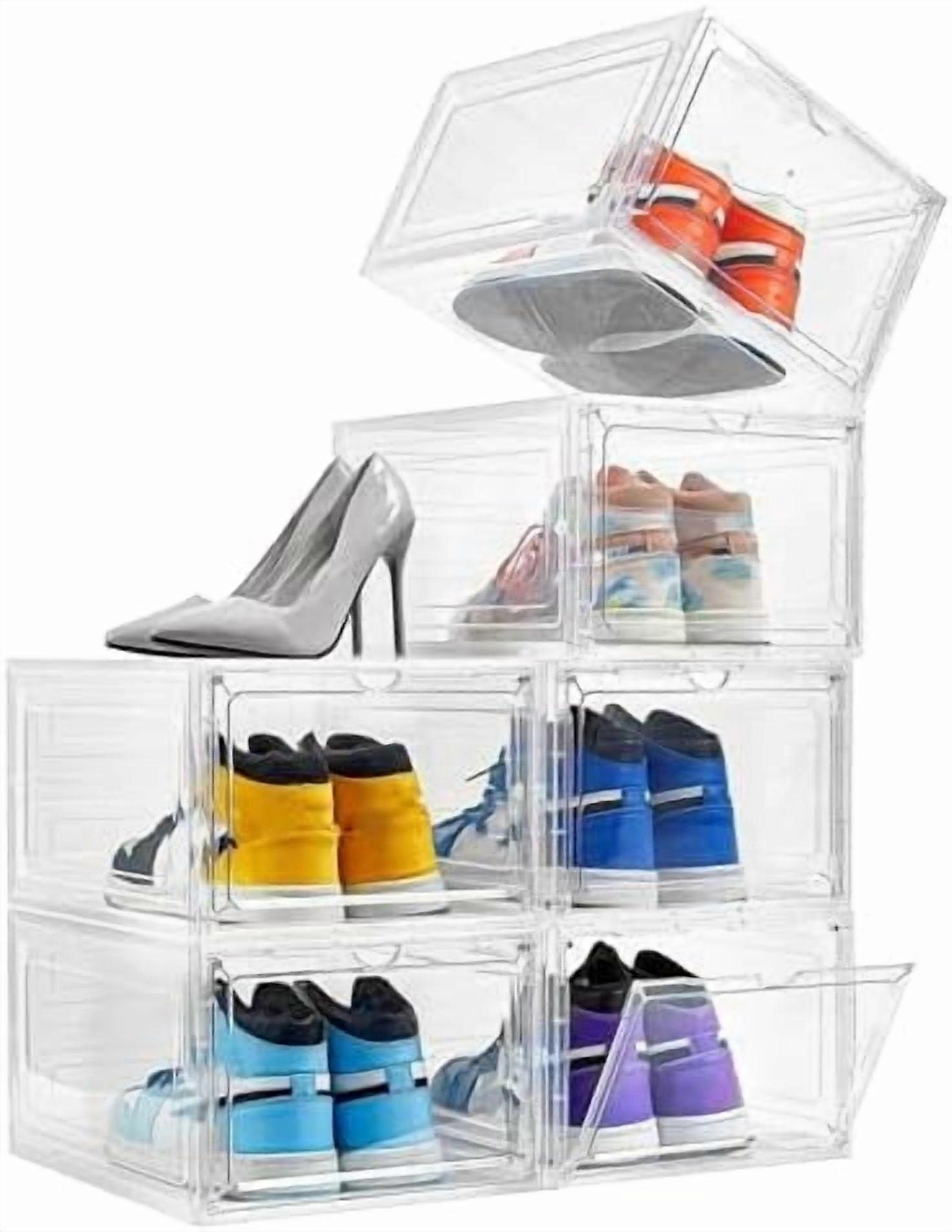 Stackable Clear Shoe Boxes (6-Pack), Fits US Size 12, Easy Assembly, Compatible with Sneaker Display