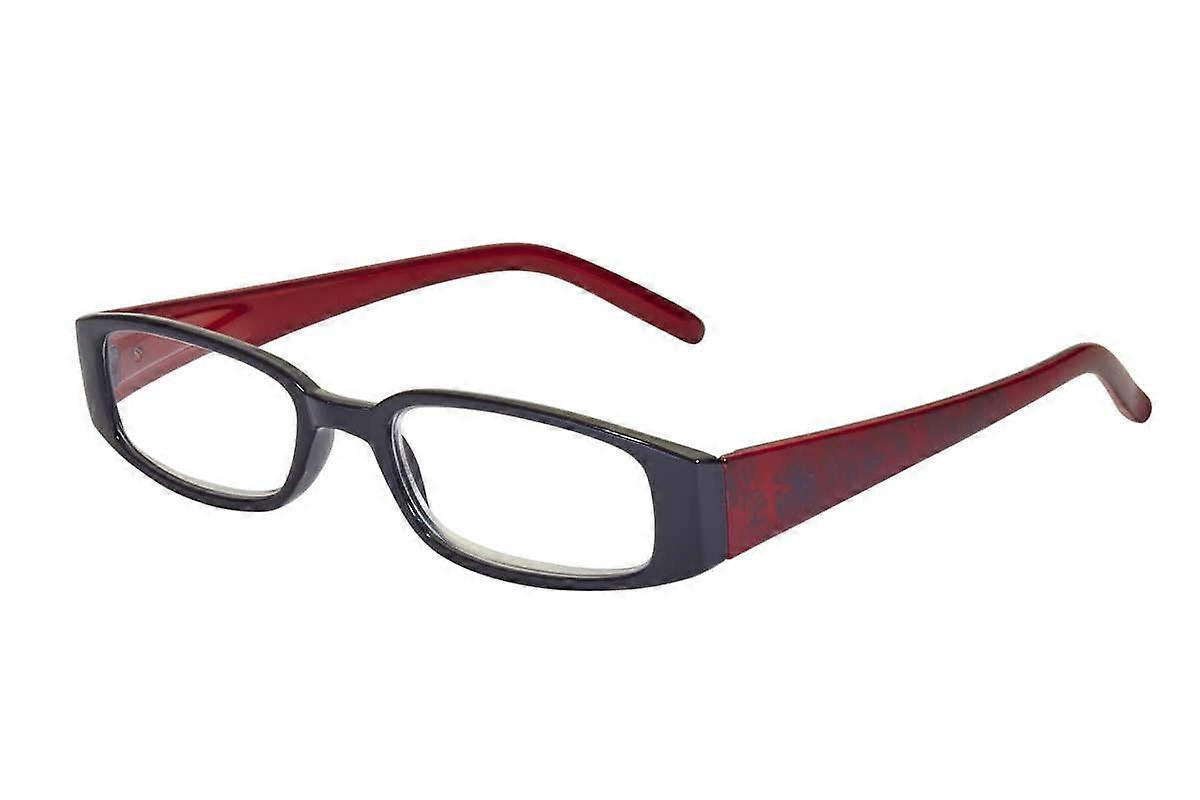 Reading Glasses +1.75 Black Red Rectangular Plastic Frame Women's Stylish with Suede Case